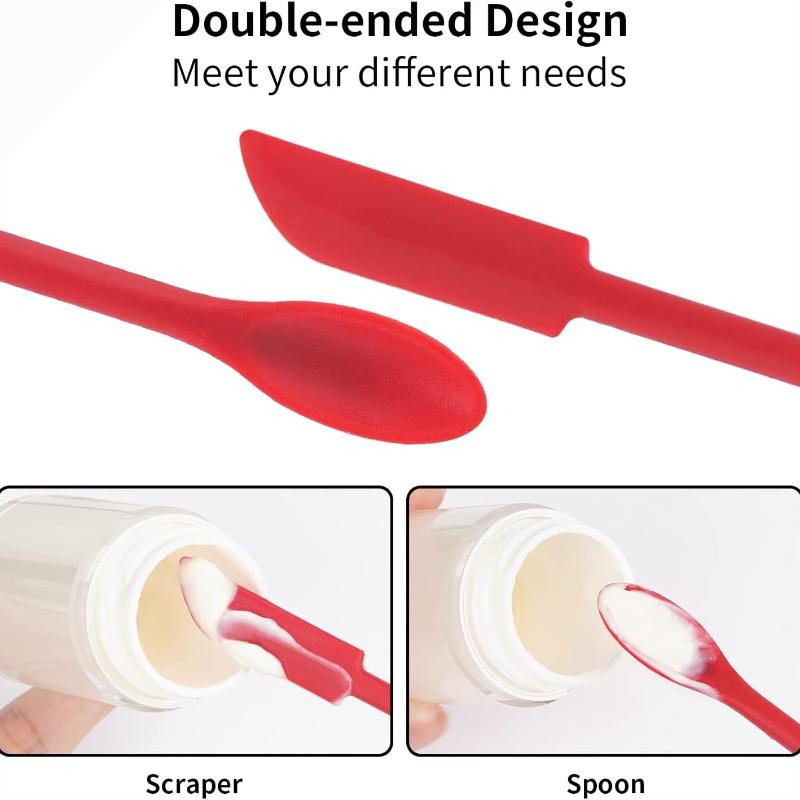 Miri Spatula Silicone Spatula Set - Cuttte 2pcs Makeup Spatula Small Spatula for Cosmetics, Reusable Beauty Tiny Spatula, Thin Jar Spatula Food Scraper, Get Last of Makeup Out, Black and Red