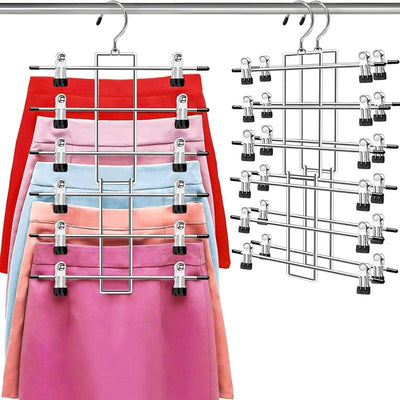 Multipack 6-Tier Skirt Hangers with 360° Swivel Hook - Space Saving with Clips