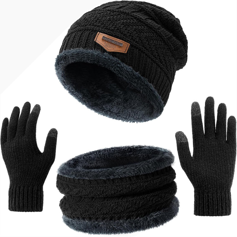 Winter Hat Beanie Scarf Gloves Set with Fleece Lining for Men and Women