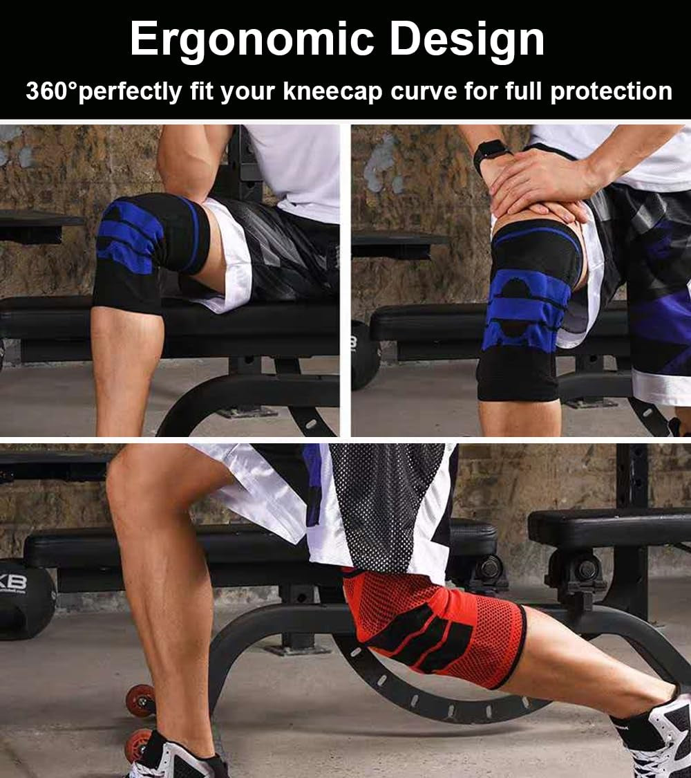 2 Pack Compression Knee Brace Sleeve with Side Stabilizers & Patella Gel Pad