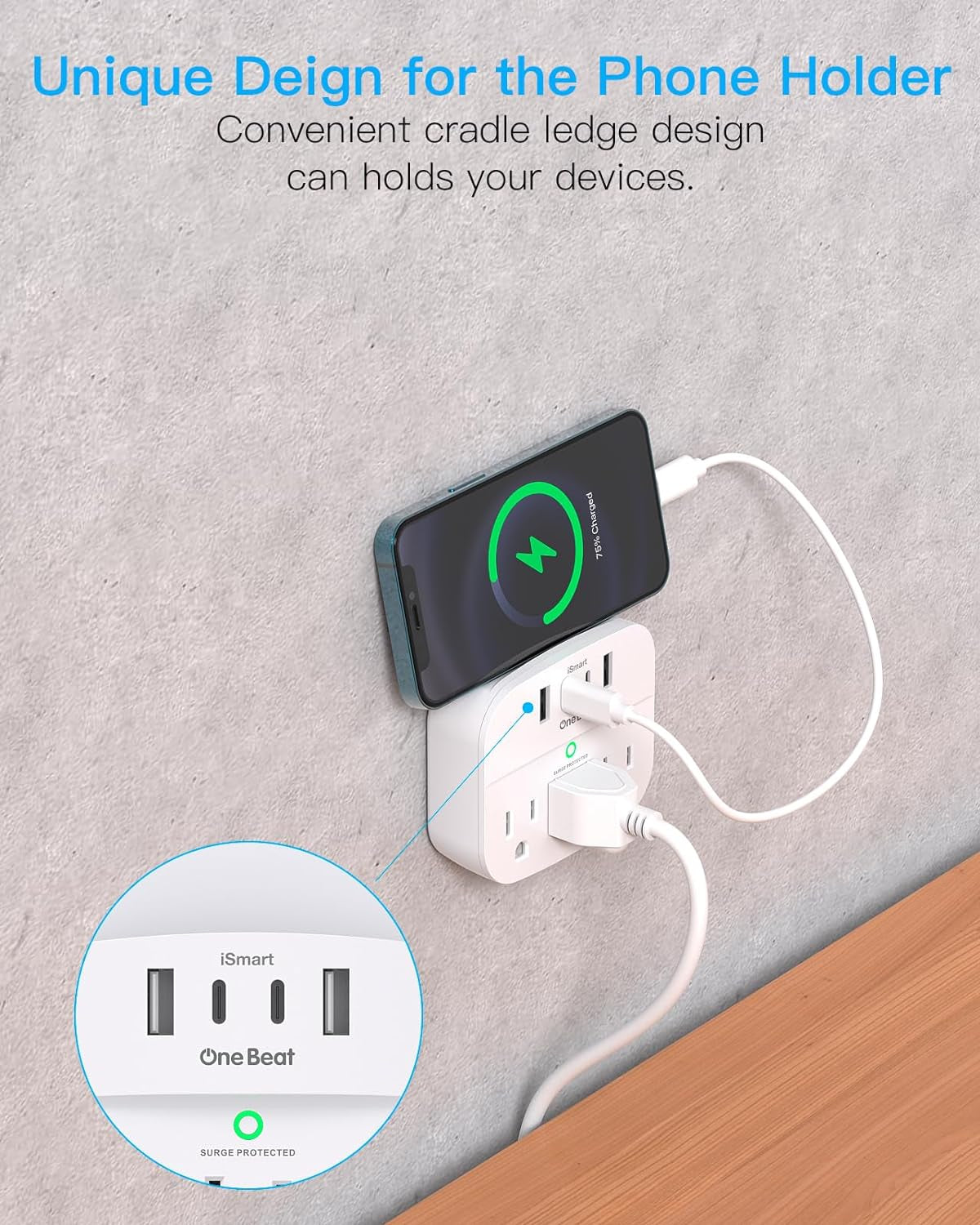 2 Pack Surge Protector Outlet Extender with 3 Wall Outlets 4 USB Wall Charger(2 USB C), 490 Joules