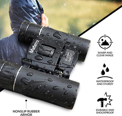 High-Powered 8x21 Compact Binoculars - Waterproof, Durable, Folds to Fit in Your Pocket