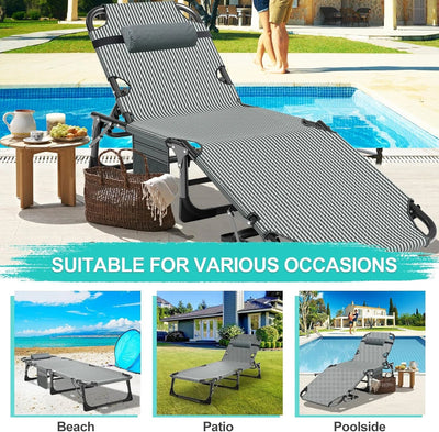 5 Position Folding Lounge Chair - Adjustable, Multi-Use Reclining Chair