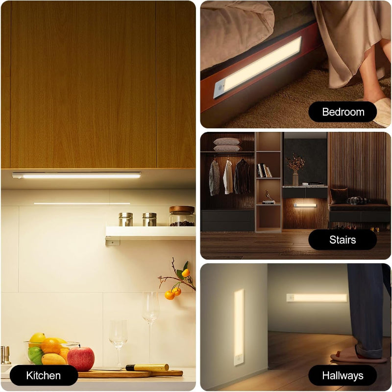 Under Cabinet Lights 2 Pack 12 inch Rechargeable Battery Operated Motion Sensor Light Indoor USB Charging Closet Lights Battery Operated with 3 Color Temps for Kitchen, Stairs, Home