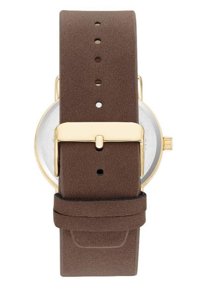 Men's Brown Strap Gold Tone Wrist Watch