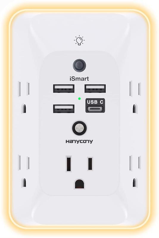  Outlet Extender with Night Light, Multi Plug Outlet, USB Wall Charger Surge Protector