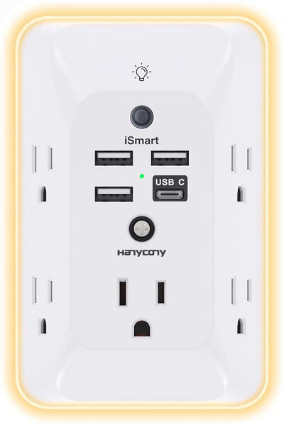  Outlet Extender with Night Light, Multi Plug Outlet, USB Wall Charger Surge Protector