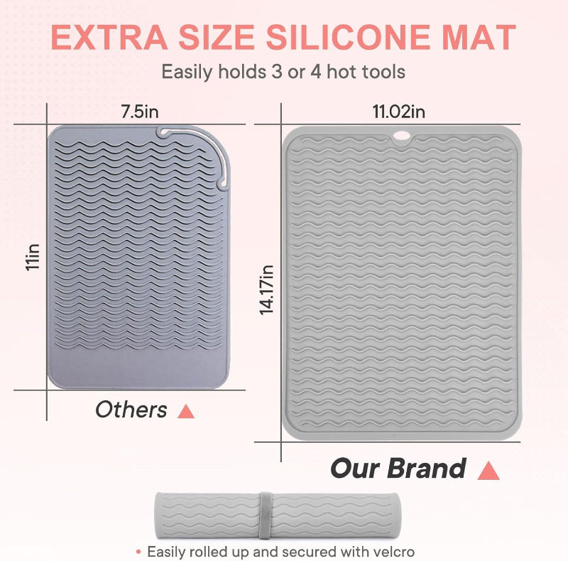 Oversized Silicone Heat Resistant Mat with Velcro for Curling Irons and Styling Tools