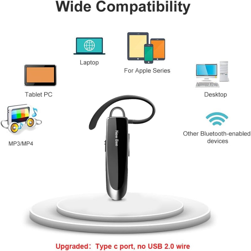 Bluetooth Earpiece V5.0 Wireless Headset with Microphone, 24 Hrs Talk Time