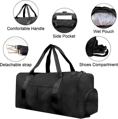 Travel Duffel Carry on Bag, Foldable Weekender Bag with Shoes Compartment, Water-Proof & Tear Resistant