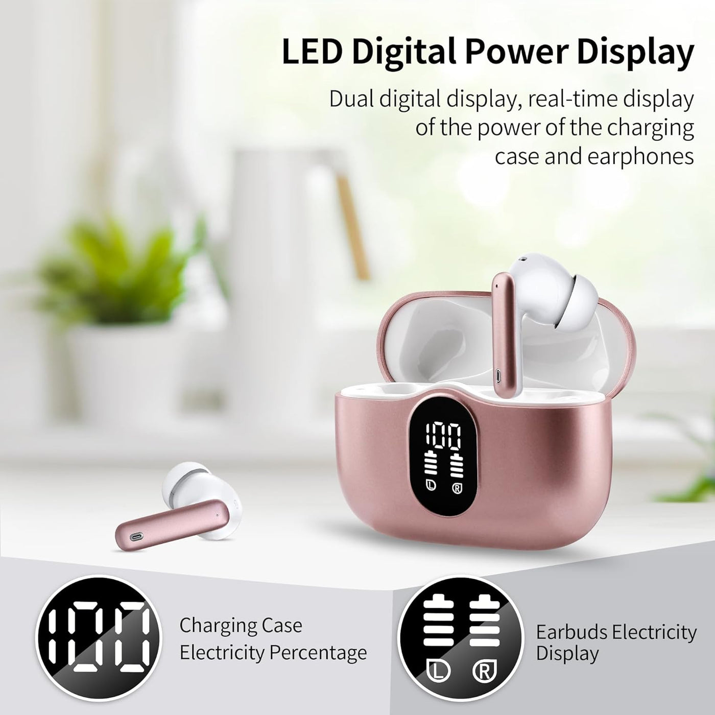 Wireless Earbuds Bluetooth Headphones LED Power Display Earphones with Charging Case Bluetooth 5.3 Hi-Fi Stereo