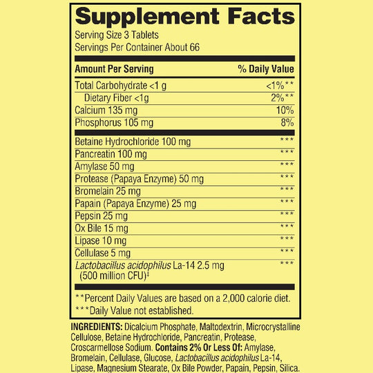 Probiotic Multi-Enzyme Digestive Formula Tablets, 200 Count