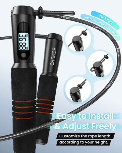 Smart Jump Rope with APP Tracking, Tangle-Free Adjustable Rope with Counter for Workouts