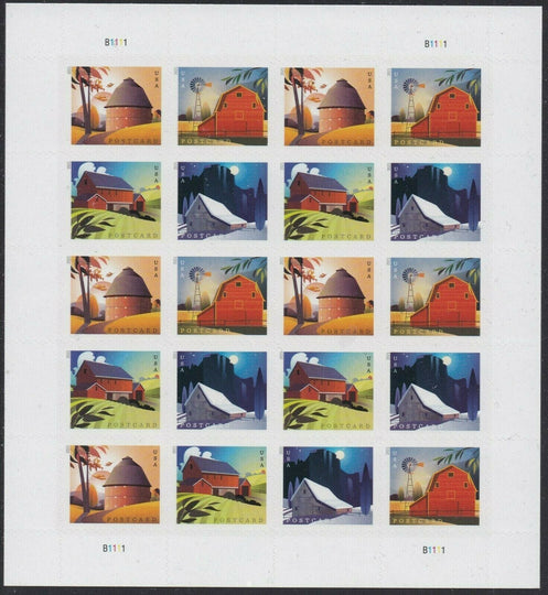 USPS Barn POSTCARD 2021 Forever Postage Stamps - Sheet of 20 Postage Stamps