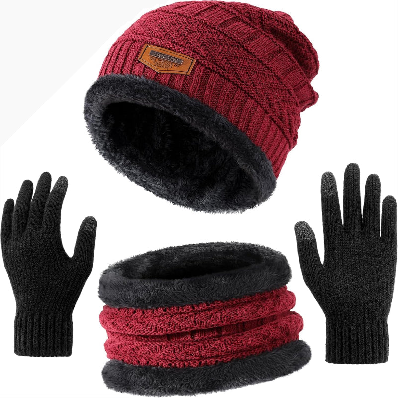 Winter Hat Beanie Scarf Gloves Set with Fleece Lining for Men and Women