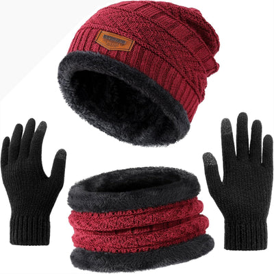 Winter Hat Beanie Scarf Gloves Set with Fleece Lining for Men and Women