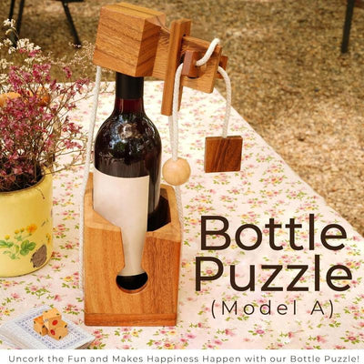 Miri - Challenging 3D Wooden Wine Bottle Holder and Wine Lock Puzzle Games