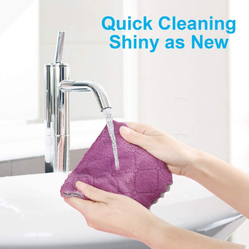 12 Pack Kitchen Towels - Reusable Microfiber Dish Cloths, Double-Sided for Cleaning & Drying