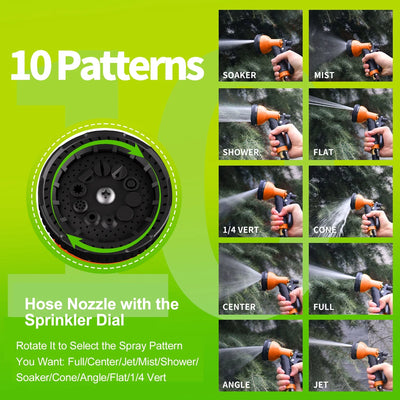 2 Pack Garden Hose Nozzles:  Water Spray Nozzle with 10 Adjustable Watering Patterns, Heavy Duty