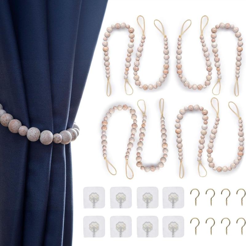 Wooden Bead Curtain or Drape Tieback Sets