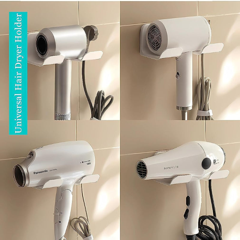 Universal Hair Dryer Holder Wall Mount with Plug and Cord Organizer