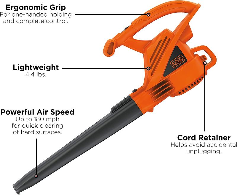 BLACK+DECKER Corded Electric Leaf Blower, 7-Amp with Instant Start