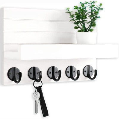  Decorative Key and Mail Holder with Shelf and Large Hooks