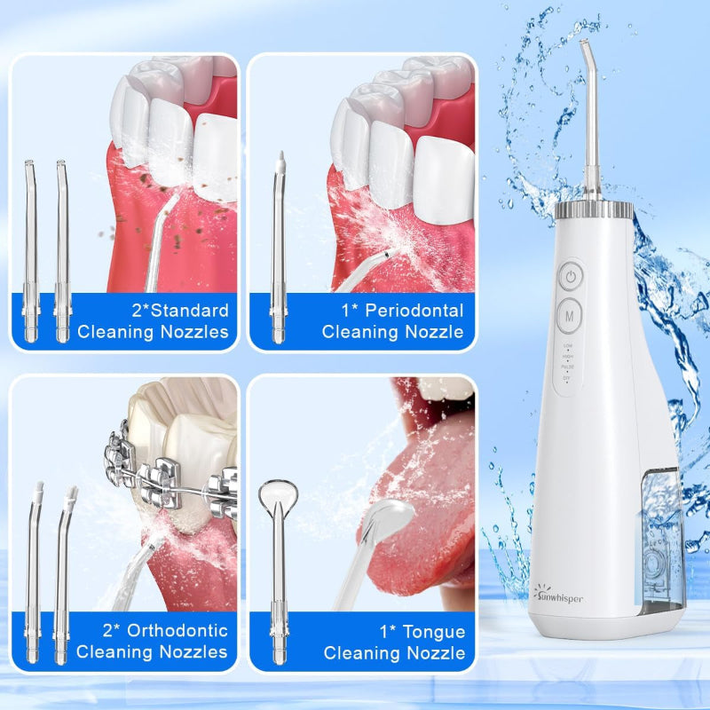 Cordless Water Dental Flosser 300ML Rechargeable Oral Irrigator with 6 Jet Tips