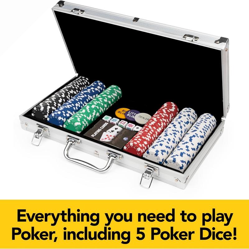 300-Piece Poker Set with Aluminum Carrying Case & Professional Weight Chips & Poker Dice