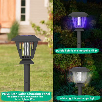 2 Pcs Solar Bug Zapper Outdoor Waterproof LED Solar Mosquito Zapper