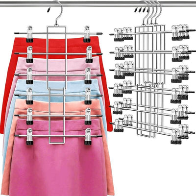 Multipack 6-Tier Skirt Hangers with 360° Swivel Hook - Space Saving with Clips