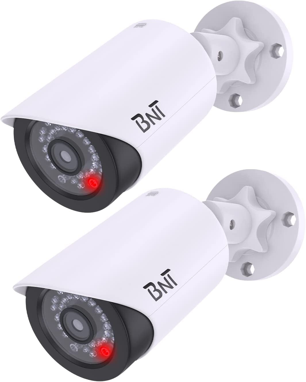 2 Pack Dummy Fake Security Camera with One Red LED Light at Night