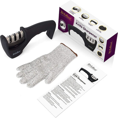 4-in-1 Kitchen Knife Sharpener with 3 Stages and Cut-Resistant Glove