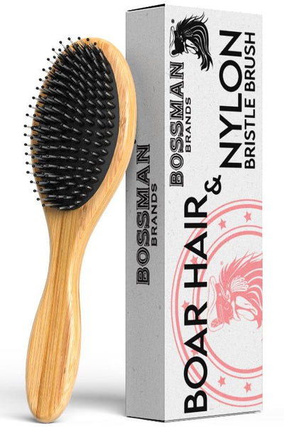 Men’s Bristle Hair and Beard Brush - Wooden Oval Detangling Wet Brush