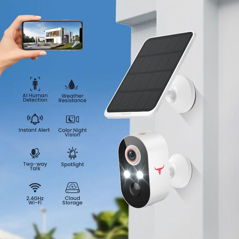 1080p Wireless Security Camera with Solar Panel, AI Human Detection, 2-way Talk, Night Vision, 2.4G WiFi