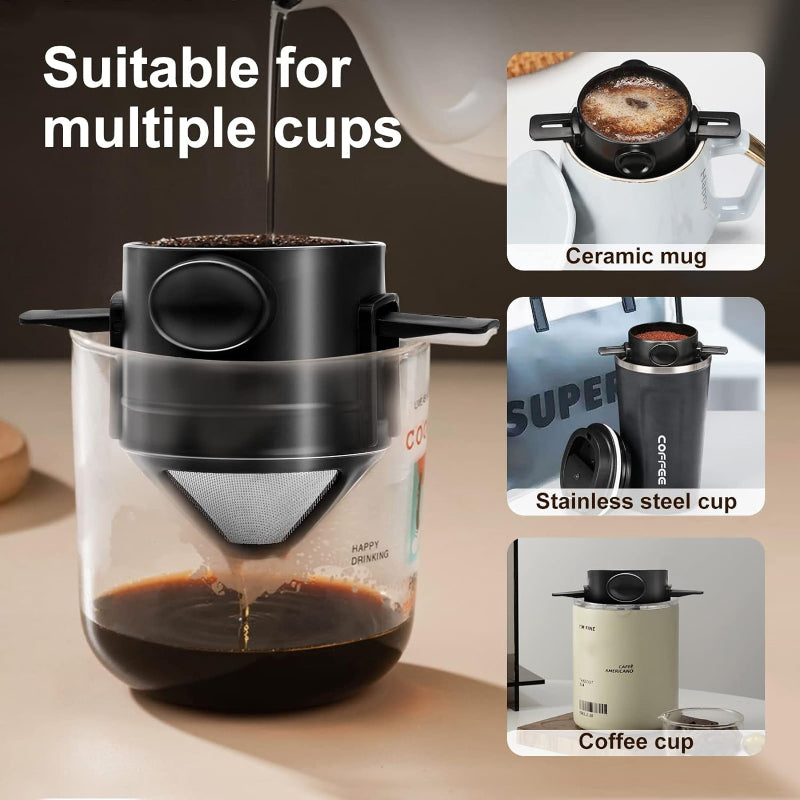 Reusable Stainless Steel Pour Over Coffee Dripper - Paperless Coffee Filter