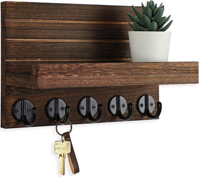  Decorative Key and Mail Holder with Shelf and Large Hooks