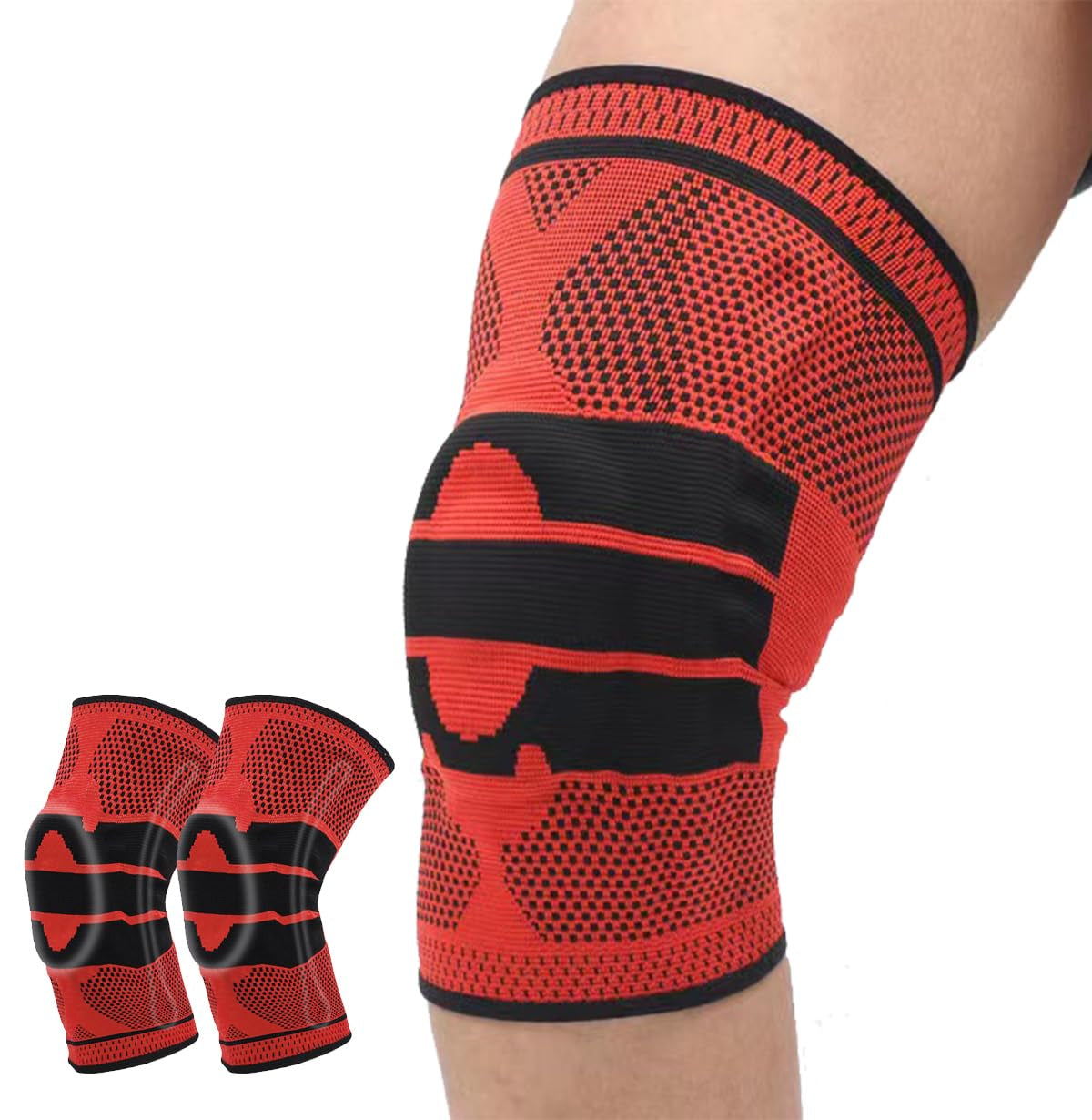 2 Pack Compression Knee Brace Sleeve with Side Stabilizers & Patella Gel Pad