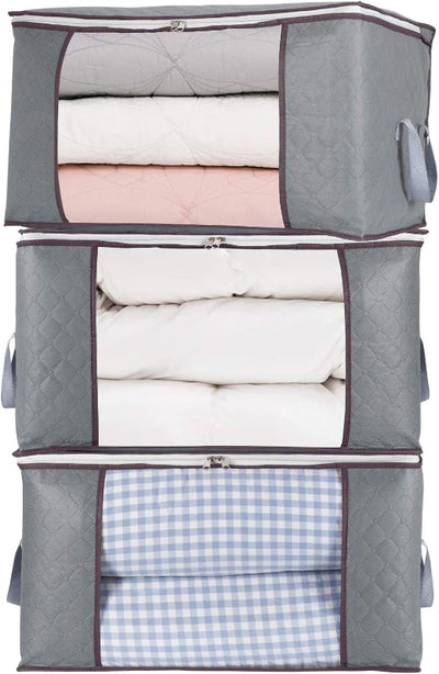 3-Pack Jumbo Zippered Storage Bags for Comforters, Blankets, and Clothes 