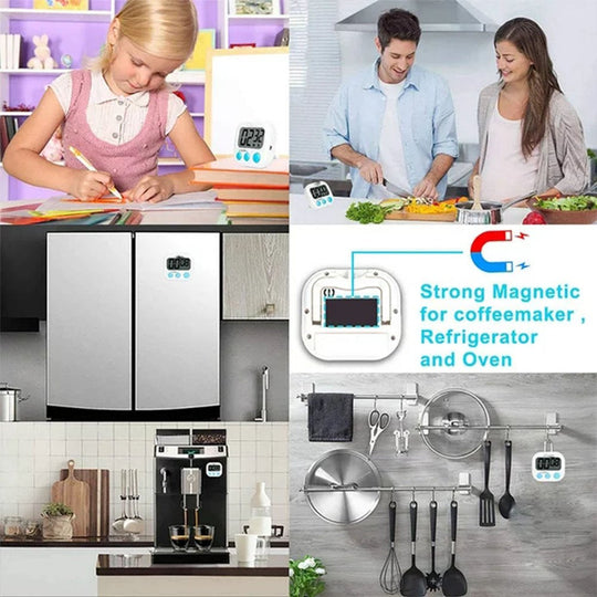 2 Pack Digital Kitchen Timer Big Digits, Loud Alarm, Magnetic Backing, Stand, for Cooking Baking(White)