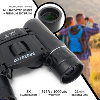 High-Powered 8x21 Compact Binoculars - Waterproof, Durable, Folds to Fit in Your Pocket