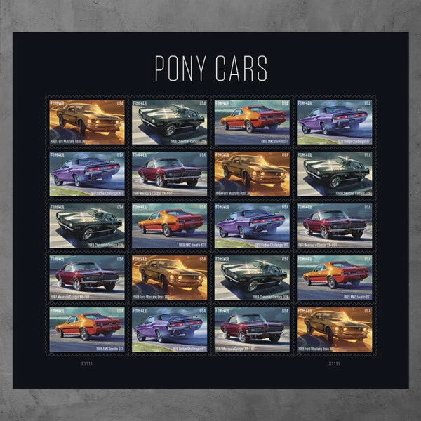 USPS Pony Cars Ford Mustang Forever Stamps - Sheet of 20 First Class Forever Stamps