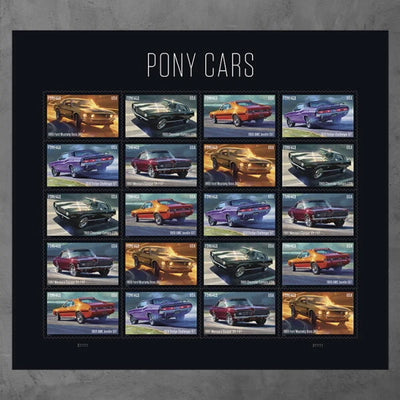 USPS Pony Cars Ford Mustang Forever Stamps - Sheet of 20 First Class Forever Stamps