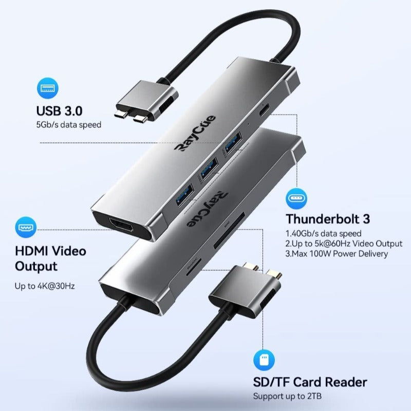 7-in-1 Docking Station for MacBook Pro/Air with 4K 60Hz HDMI，Thunderbolt 3, 3 * USB 3.0, SD / TF Card Reader Compatible with MacBook Pro / Air