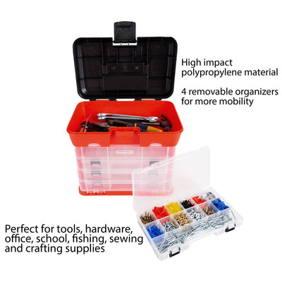  Portable Tool Storage Box - Small Parts Organizer with 4 Trays
