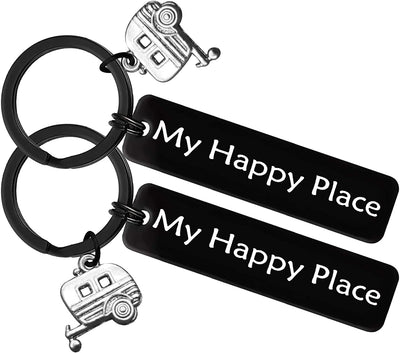 2pcs  Happy Camper RV Keychain Camping Gifts for Men Women Camper Trailer