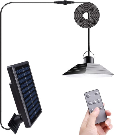  Solar Shed Light with Remote Control, 400LM Solar Lights Indoor Outdoor with 9.84ft Cable, IP65 Waterproof Solar Powered Pendant Light for Garage Patio Barn Chicken Coop