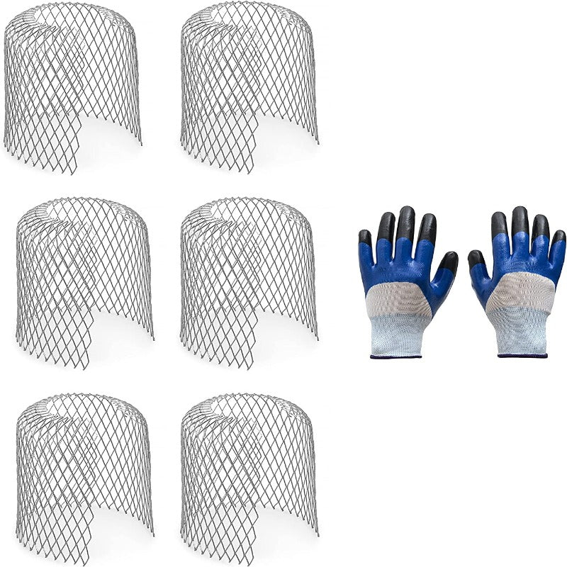 6 Pack Expandable Stainless Steel Mesh Strainer Gutter Guards Downspout - Stop Leaf and Debris Blockage - Free Gloves-While Supplies Last
