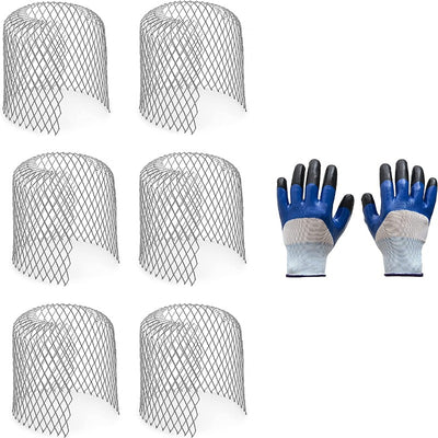 6 Pack Expandable Stainless Steel Mesh Strainer Gutter Guards Downspout - Stop Leaf and Debris Blockage - Free Gloves-While Supplies Last