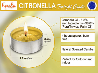 Tealight Citronella Candles - Anti Mosquito Candle - 4 Hour Burn - 50 Pack - DEET Free